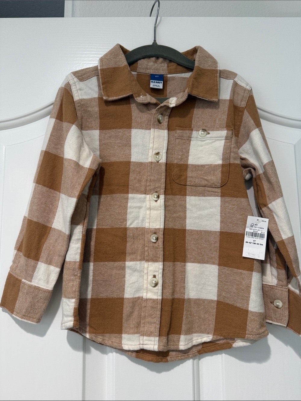 OLD NAVY Kids Brown & Cream Buffalo Plaid Button-Down Shirt Size 4T